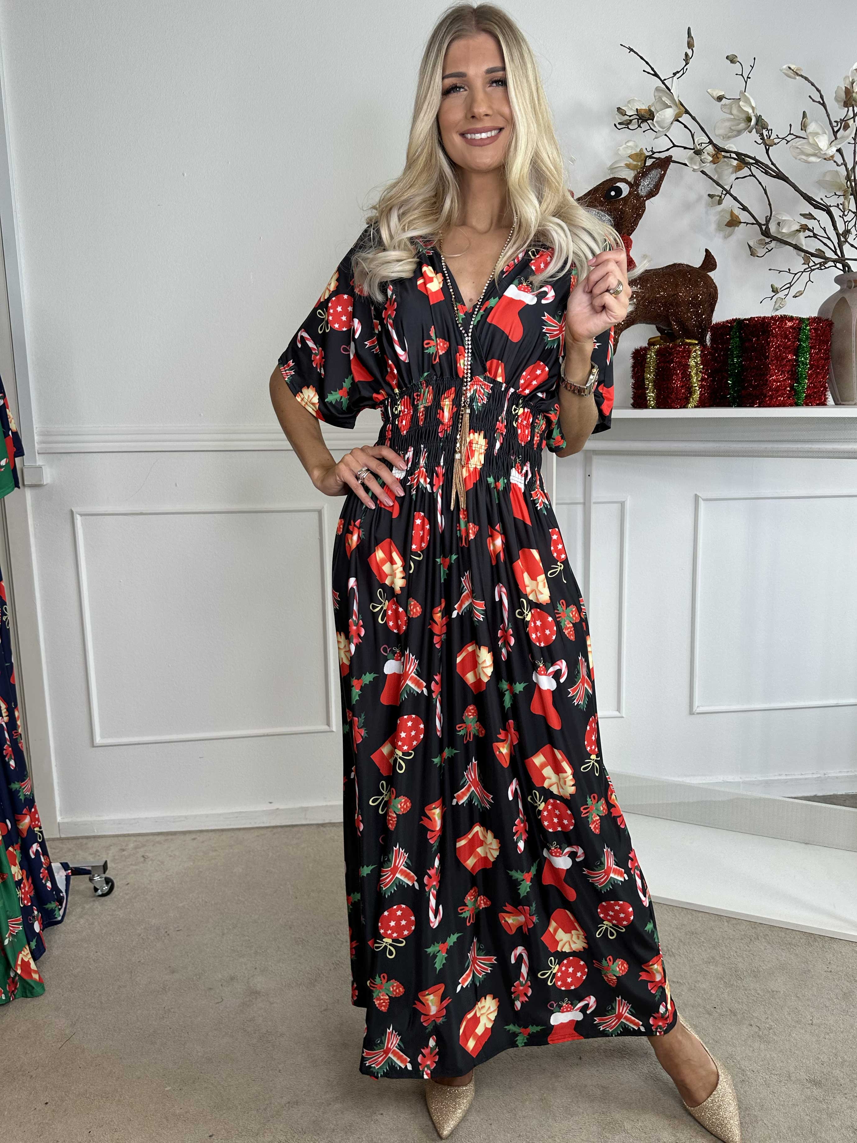 Pams Holiday - Lång klänning med resår och julmotiv